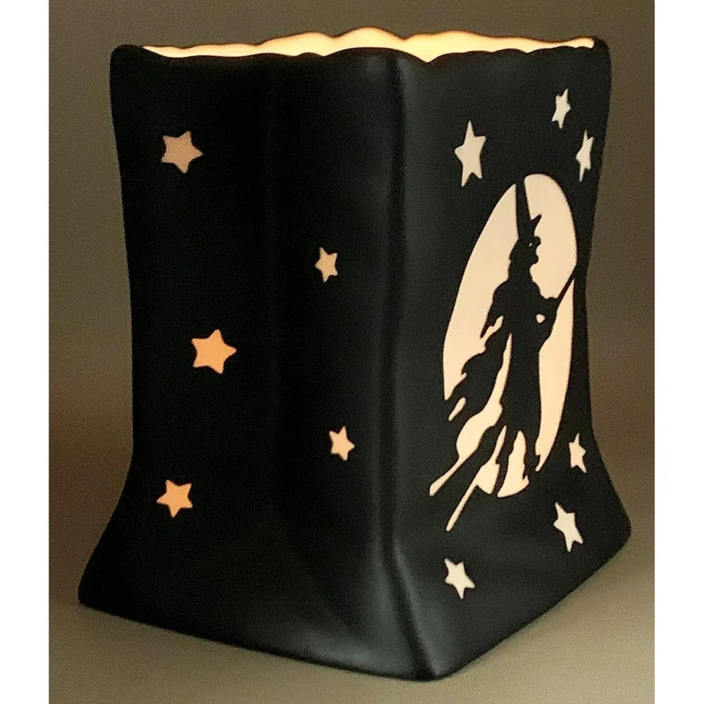 PartyLite Luminary Witch Broomstick Moon Candle Holder HALLOWEEN Vtg Retired NIB
